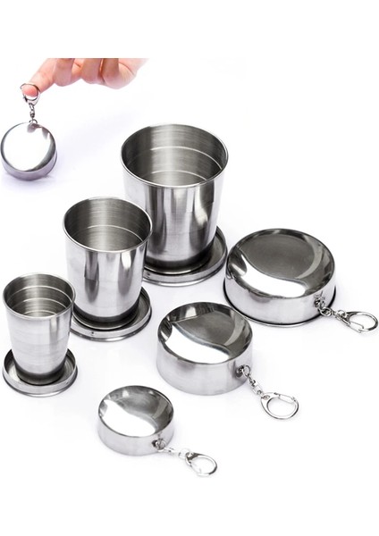 250ML 75ML/150ML/250ML Paslanmaz Çelik Katlanır Bardak Taşınabilir Açık Seyahat Kamp Teleskopik Bardak Anahtarlık Su Kahve Handcup (Yurt Dışından)