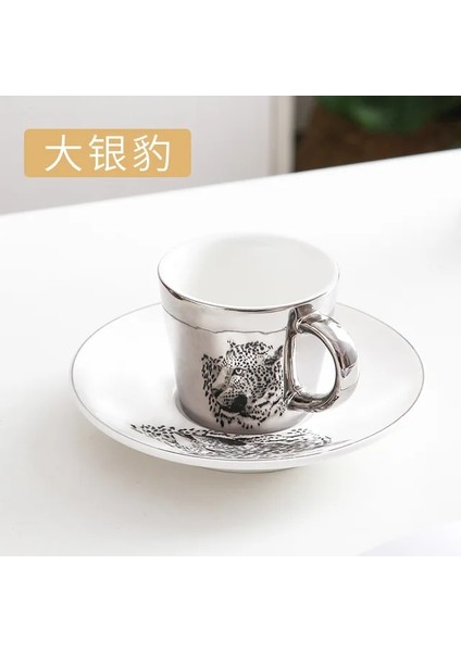 Leopar Gümüş 90ML 90/230CM Ins Ayna Yansıma Yaratıcı At Anamorfik Fincan Ayna Yansıma Fincan Sinek Kuşu Kupa Kahve Çay Seti Coaster ile (Yurt Dışından)