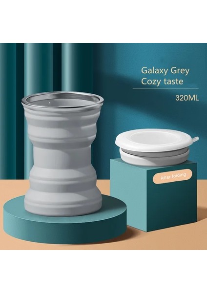 01GRAY 320ML Yaratıcı Kökeni Kupası Taşınabilir Silikon Katlanır Kapaklı Bardak Seyahat Yıkama Ağız Bardak Açık Kamp Için Isıya Dayanıklı Su Kahve Fincanı (Yurt Dışından)