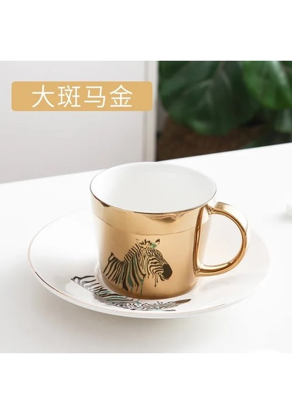 Zebra Altın 230 ml 90/230 cm Ins Ayna Yansıma Yaratıcı At Anamorfik Fincan Ayna Yansıma Fincan Sinek Kuşu Kupa Kahve Çay Seti Coaster ile (Yurt Dışından)