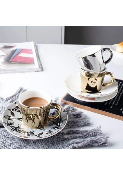 Zebra Altın 230 ml 90/230 cm Ins Ayna Yansıma Yaratıcı At Anamorfik Fincan Ayna Yansıma Fincan Sinek Kuşu Kupa Kahve Çay Seti Coaster ile (Yurt Dışından)