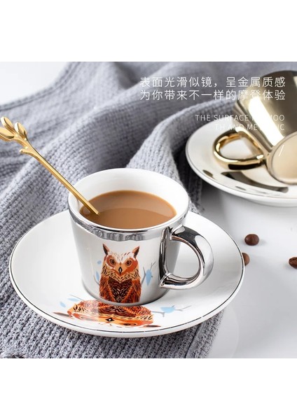 Zebra Altın 230 ml 90/230 cm Ins Ayna Yansıma Yaratıcı At Anamorfik Fincan Ayna Yansıma Fincan Sinek Kuşu Kupa Kahve Çay Seti Coaster ile (Yurt Dışından)