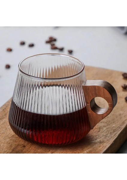 450ML Cam Kahve Kupa Japon Tarzı Cam Bardak Ahşap Saplı Dikey Çizgili Çay Süt Kupası Ev Ofis Drinkware Bira Kupası Hediye (Yurt Dışından) modelleri