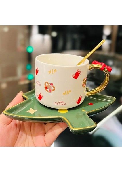 Kardan Adam 300 ml Noel Hediyesi Seramik Kahve Fincanı Su Bardağı Altın High-End Küçük Lüks Zarif Hediye Kaşıklı Fincan ve Tabak (Yurt Dışından) indirimleri