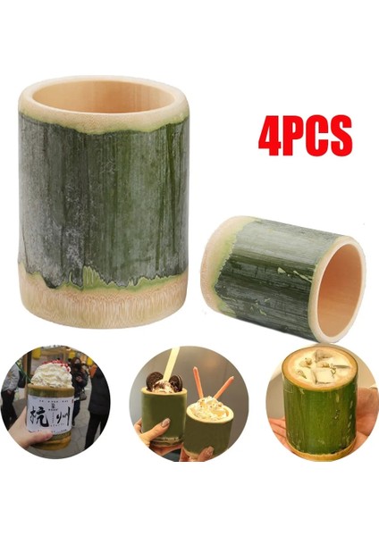 8.5x8 cm 300 ml 4 Adet Bambu Bardak Doğal Bardak Tüp Yeniden Kullanılabilir Pürüzsüz Kupalar Süt Çay Dondurma Pirinç Açık Partiler Barbekü Drinkware Iş (Yurt Dışından)