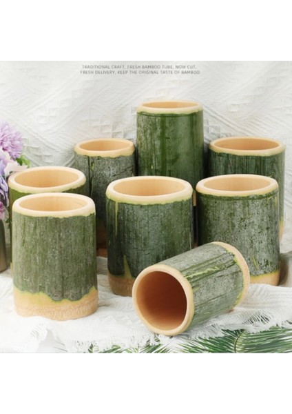 8.5x8 cm 300 ml 4 Adet Bambu Bardak Doğal Bardak Tüp Yeniden Kullanılabilir Pürüzsüz Kupalar Süt Çay Dondurma Pirinç Açık Partiler Barbekü Drinkware Iş (Yurt Dışından)