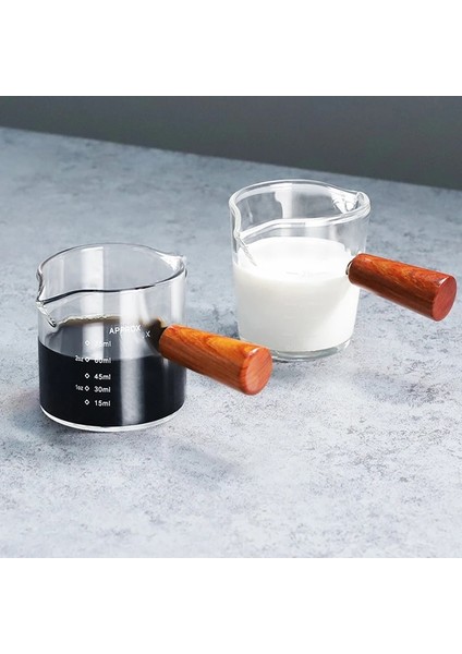 1 Adet Cam Bardak Ahşap Saplı Çift/tek Ağızlı Süt Sürahisi Şeffaf Ölçekli Kahve Malzemeleri Mutfak Ölçüm Fincan Cam Kahve Ölçüm Kabı (Yurt Dışından)
