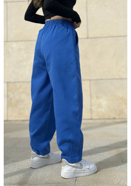 Kadın Saks Yüksek Bel, Cepli, Beli Lastikli, Salaş Gabardin Pantolon fiyatları