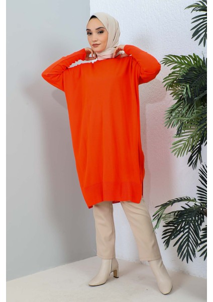Orange Bisiklet Yaka Merserize Salaş Triko Tunik