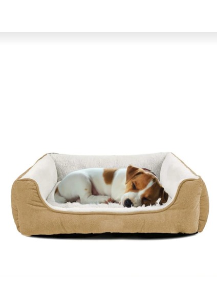 Peluş Köpek Yatağı-Silinebilir -Yıkanabilir-Orta Irk-Pofuduk Peluş Kahve mınder