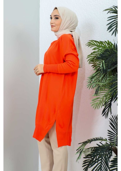 Orange Bisiklet Yaka Merserize Salaş Triko Tunik