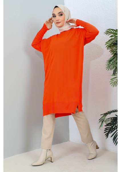 Orange Bisiklet Yaka Merserize Salaş Triko Tunik