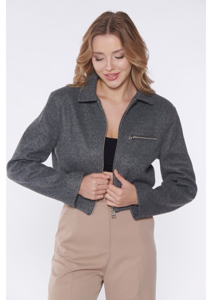 Gri Fermuarlı Ceket