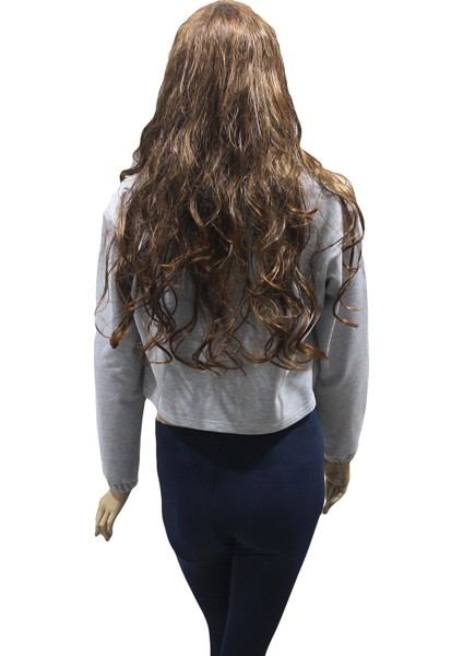 Kadın Spor Sweatshirt Askılı Atlet Büstiyer , Uzun Kollu Crop Set, Gri modelleri
