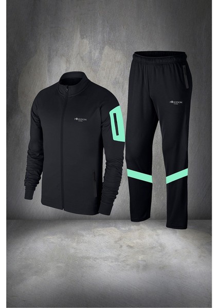 Büyük Beden Erkek Siyah Supra Penye Kumaş Rahat Kol Cep Detaylı Eşofman Seti (4XL- 10XL)