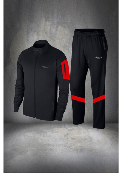 Büyük Beden Erkek Siyah Özel Supra Penye Kumaş Cep Detaylı Rahat Eşofman Seti (4XL- 10XL)