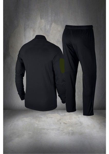 Büyük Beden Erkek Siyah Supra Penye Kumaş Cepli Fermuarlı Spor Eşofman Takımı (4XL- 10XL)