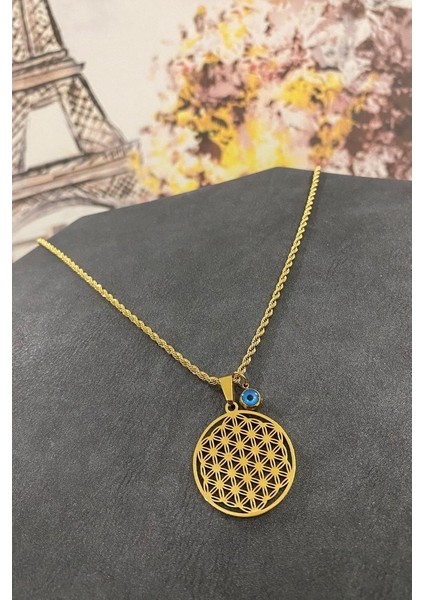 Kalın Zincir Nazar Boncuklu Çelik Hayat Ağacı Kolye 40