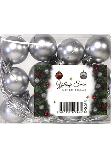 Yılbaşı Topu Gümüş Renk 3 cm (12 Adet)