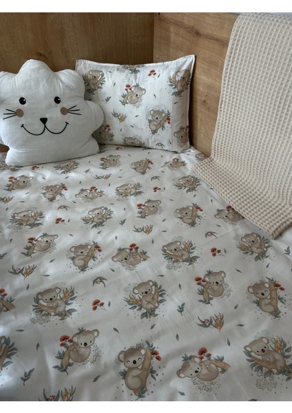 Bebek %100 Pamuk Poplin Çift Taraflı Nevresim Takımı_Quala/krem desen_100*150