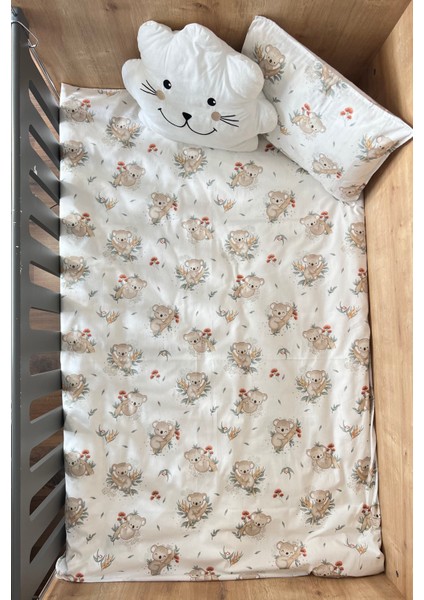 Bebek %100 Pamuk Poplin Çift Taraflı Nevresim Takımı_Quala/krem desen_100*150