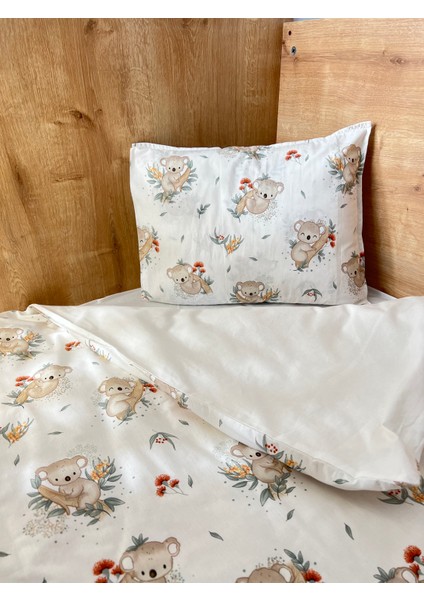 Bebek %100 Pamuk Poplin Çift Taraflı Nevresim Takımı_Quala/krem desen_100*150