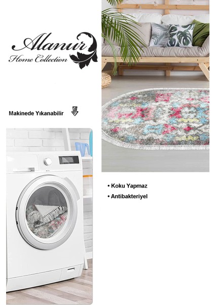 Dijital Salon Halısı Trend Keçe Kaymaz Taban Saçaklı Oval Modern Gertie Renkli modelleri