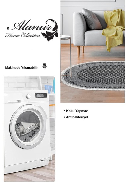 Dijital Salon Halısı Trend Keçe Kaymaz Taban Saçaklı Oval Modern Christie Gri modelleri