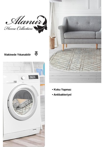 Dijital Salon Halısı Yıldız Deri Kaymaz Taban Saçaklı Oval Iskandinav Nydia Bej