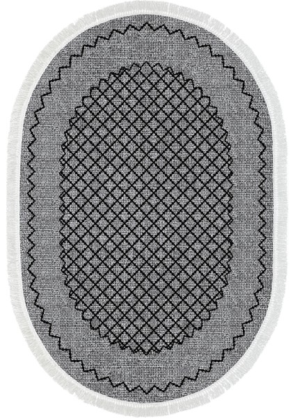 Dijital Salon Halısı Trend Keçe Kaymaz Taban Saçaklı Oval Modern Christie Gri fiyatları