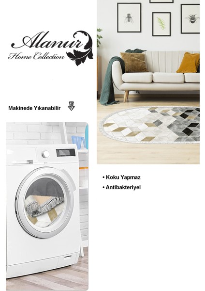 Dijital Salon Halısı Yıldız Deri Kaymaz Taban Saçaklı Oval Iskandinav Stephania Krem