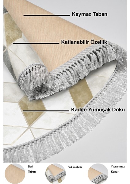 Dijital Salon Halısı Yıldız Deri Kaymaz Taban Saçaklı Oval Iskandinav Stephania Krem