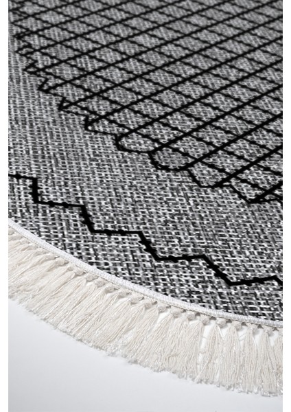 Dijital Salon Halısı Trend Keçe Kaymaz Taban Saçaklı Oval Modern Christie Gri fırsatları