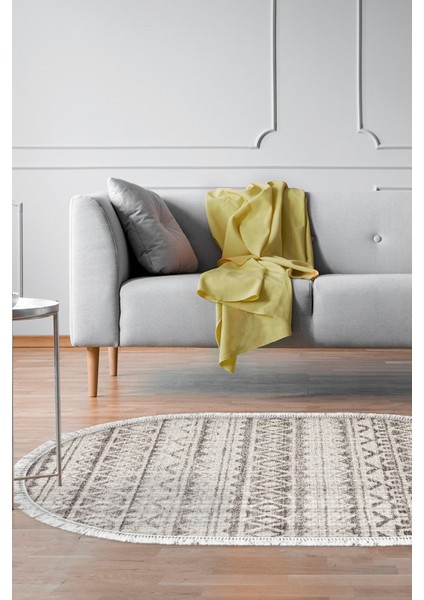 Dijital Salon Halısı Yıldız Deri Kaymaz Taban Saçaklı Oval Iskandinav Mali Açık Kahve fiyatları