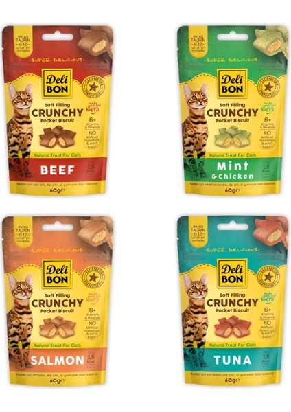 Crunchy Içi Dolgulu Bisküvi Karışık Kedi Ödülü Çeşitleri 4X60GR