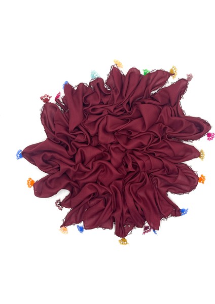 Pamuklu 5'li Set Kelebek - Kurdele Oyalı Boncuklu Eşarp Hediyelik Yazma 100X100cm Kelebek