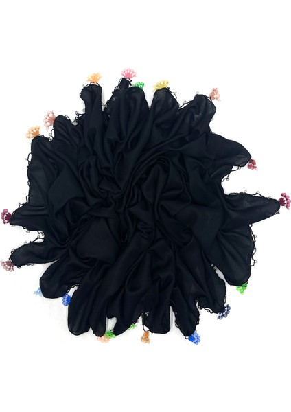 Pamuklu 5'li Set Kelebek - Kurdele Oyalı Boncuklu Eşarp Hediyelik Yazma 100X100cm Kelebek
