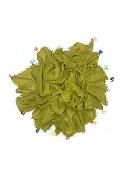 Pamuklu 5'li Set Kelebek - Kurdele Oyalı Boncuklu Eşarp Hediyelik Yazma 100X100cm Kelebek
