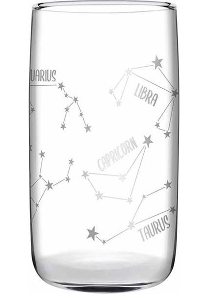 420039 Cam 4lü Zodiac Cubic Centimeters 540CC Desenli Su Meşrubat Bardağı Takımı