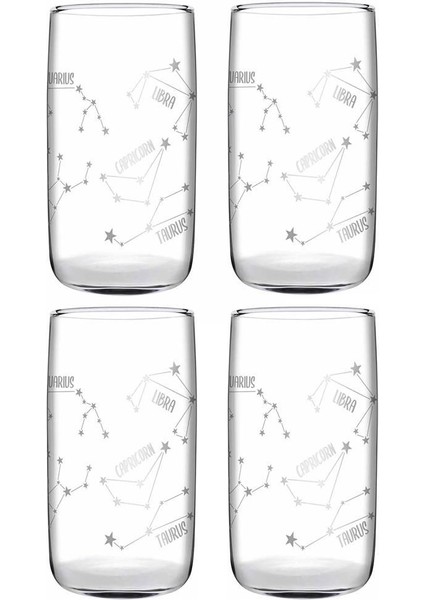 420039 Cam 4lü Zodiac Cubic Centimeters 540CC Desenli Su Meşrubat Bardağı Takımı fiyatları