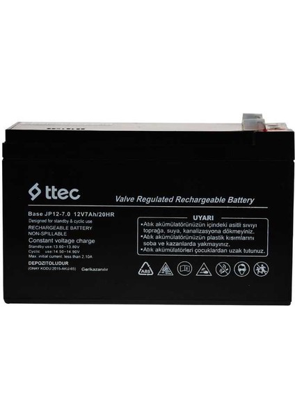 Ttec Base 12V 7AH Bakımsız Kuru Akü