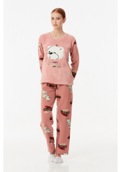 Fullamoda Ayıcık Nakışlı Polar Pijama Takımı