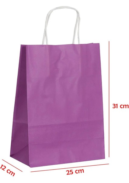 Büküm Saplı Kraft Kağıt Karton Çanta Poşet Torba - Mor - 25X31 Cm. - 25 Adetlik 4 Paket