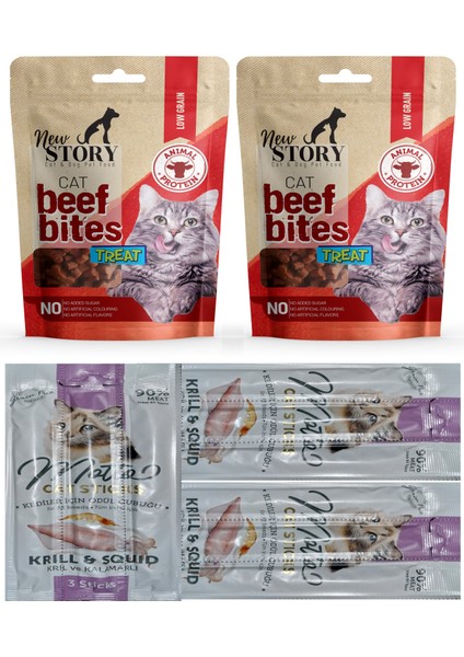 Sığır Etli 2X60GR Atıştırmalık Kedi Ödülü, Yumuşak Taneli, Motto 3 Adet 3lü Kalamar Sticks