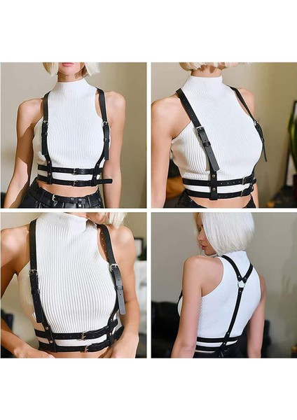 Punk Kemer Siyah Pu Deri Kemer, Kadınlar Için Koşum Kemer Gotik Vücut Ayarlanabilir Bel Kemerleri Elbiseler Parti Aksesuarları (Yurt Dışından) modelleri