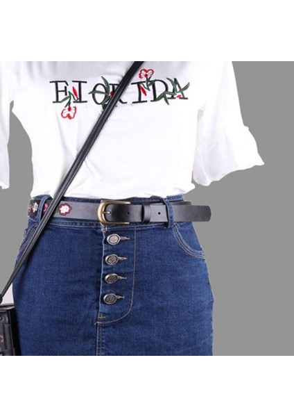 Kadın Pu Deri Kemer Rahat Çiçek Işlemeli Dekorasyon Bayan Kemer Çok Yönlü Moda Retro Kemer (Yurt Dışından)