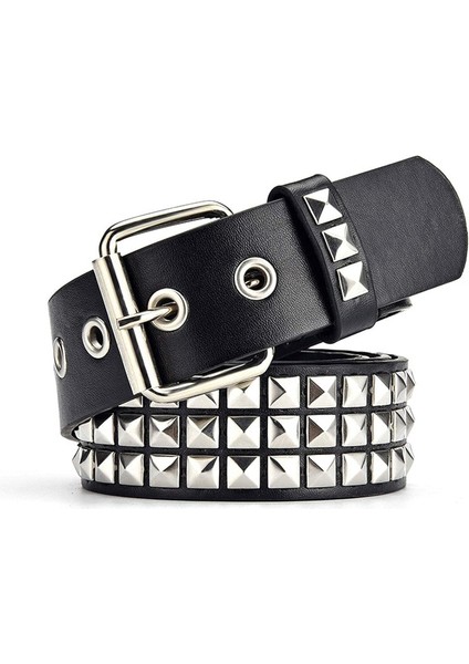 Siyah Çivili Kemer Punk Rock Perçin Kemer Grommet Konuları Kemer Kadın Erkek Için Parlak Metal Piramit ile (Siyah) (Yurt Dışından)