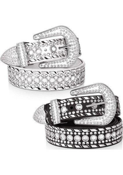Kadınlar Için Yapay Elmas Kemer 2 Adet Bling Çivili Deri Kemer Batı Çivili Kemer Cowgirl Kemer (Yurt Dışından)