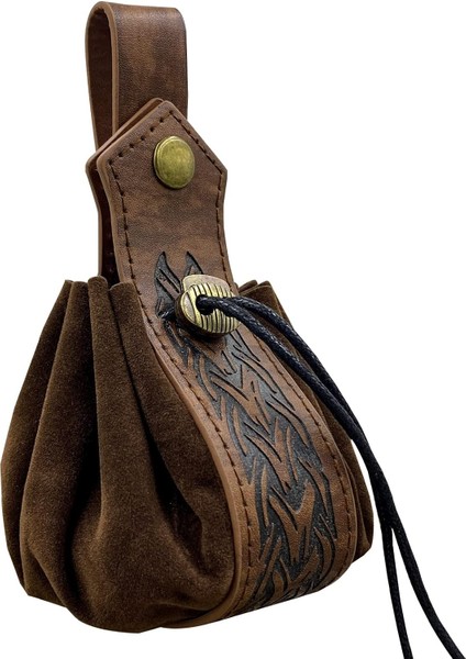 Ortaçağ Suni Deri Ipli Kese, Retro Iskandinav Taşınabilir Bozuk Para Cüzdanı, Larp Ren Faire Için Vintage Kemer Kılıfı Zar Çantası (Kahverengi B) (Yurt Dışından)
