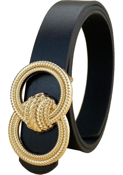 Bayanlar Suni Deri Kemer Altın Toka ile Moda Çift O-Ring Yumuşak Suni Deri Bel Kemerleri Kot Elbise (Yurt Dışından)